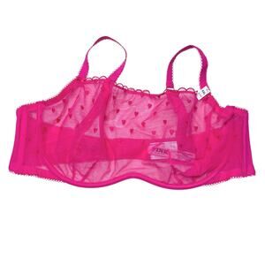 Victoria's Secret PINK Wink Scoop Bra Heart Embroidery Mesh Enchanted Pink XXL